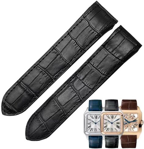 سوار جلد صيفي 23 ملم متوافق مع كارتييه سانتوس 100 اكس ال 38 ملم اسود مع براغي in Kuwait