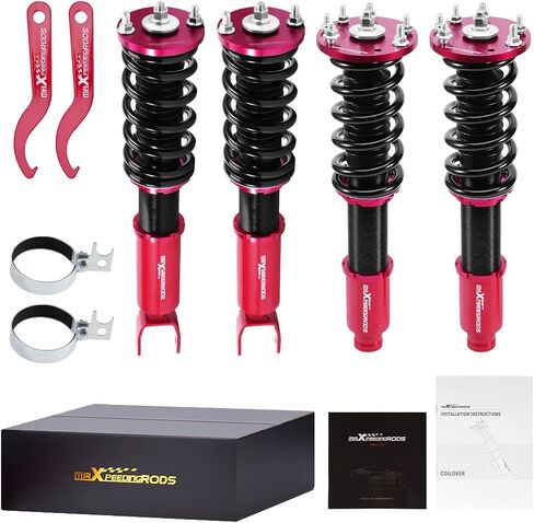 maxpeedingrods Coilovers لسيارة Honda Accord VIII سيدان/كوبيه 2008-2012، لسيارة Acura TSX 2008-2014، طقم تعليق كويلوفر قابل للتعديل، ممتص الصدمات الزنبركي، طقم خفض أحمر in Saudi Arabia