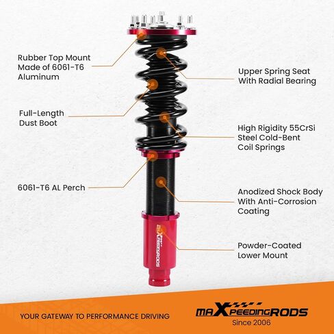 maxpeedingrods Coilovers لسيارة Honda Accord VIII سيدان/كوبيه 2008-2012، لسيارة Acura TSX 2008-2014، طقم تعليق كويلوفر قابل للتعديل، ممتص الصدمات الزنبركي، طقم خفض أحمر in Saudi Arabia