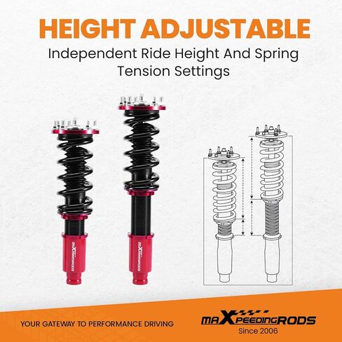 maxpeedingrods Coilovers لسيارة Honda Accord VIII سيدان/كوبيه 2008-2012، لسيارة Acura TSX 2008-2014، طقم تعليق كويلوفر قابل للتعديل، ممتص الصدمات الزنبركي، طقم خفض أحمر in Saudi Arabia
