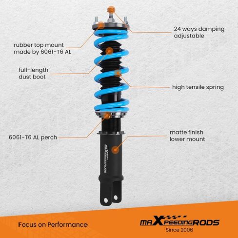 maXpeedingrods Coilover for Honda S2000 2000-2009, 24 Levels Damper Adjustable Coilovers Suspension Kit Strut, Height Adjustable Shock Absorber Struts, T6 Upgraded Lowering Kits Blue in Saudi Arabia