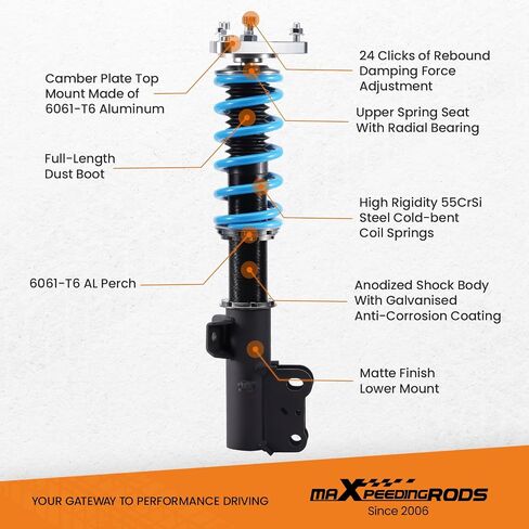maXpeedingrods Coilover for Ford Mustang (S550) 2015-2023, 24 Levels Damper Adjustable Coilovers Suspension Kit Strut, Ride Height Adjustable Shock Absorber Struts, T6 Upgraded Lowering Kits Blue in Saudi Arabia