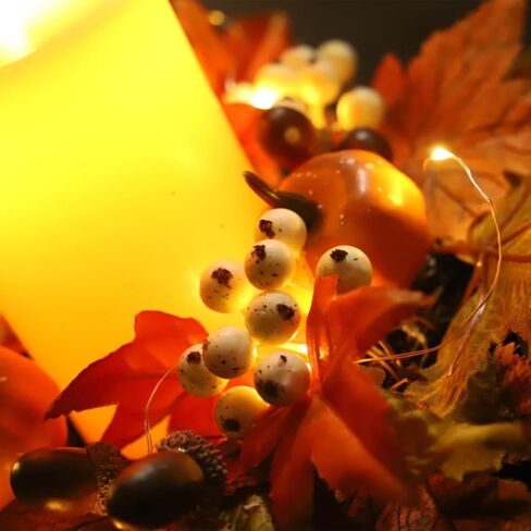 12 Inch Fall Candle Rings Wreaths, Small Autumn Wreath for Candlestick Decorative Rattan Garland with Maple Leaf Berries Pumpkin for Thanksgiving Halloween Table Fall Decor Centerpieces in Kuwait