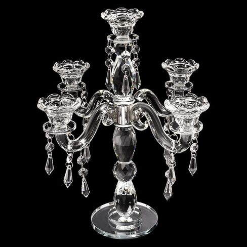 5 Arm Crystal Candle Holder Modern Clear Candlestick Holders Vintage Candelabra Centerpieces for Tables Candle Centerpieces for Home Wedding Centerpieces Dinner Party Formal Event Table Decoration in Saudi Arabia