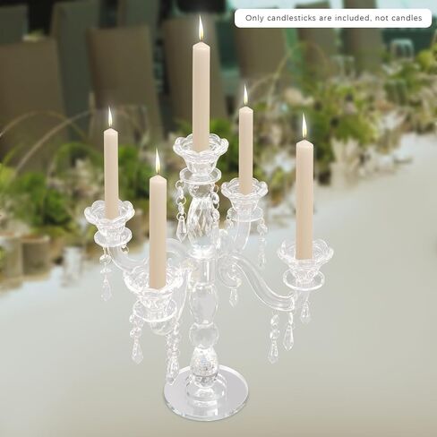 5 Arm Crystal Candle Holder Modern Clear Candlestick Holders Vintage Candelabra Centerpieces for Tables Candle Centerpieces for Home Wedding Centerpieces Dinner Party Formal Event Table Decoration in Saudi Arabia