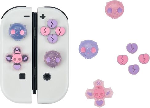 GeekShare Silicone Cross D-Pad Button Caps Set Joystick Cover - Cute ABXY Key Buttons Sticker Compatible with Nintendo Switch/OLED Joy Con - Pink & Purple Skull in Saudi Arabia