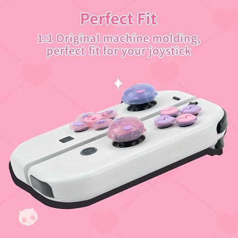 GeekShare Silicone Cross D-Pad Button Caps Set Joystick Cover - Cute ABXY Key Buttons Sticker Compatible with Nintendo Switch/OLED Joy Con - Pink & Purple Skull in Saudi Arabia