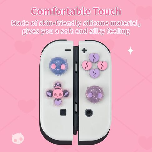GeekShare Silicone Cross D-Pad Button Caps Set Joystick Cover - Cute ABXY Key Buttons Sticker Compatible with Nintendo Switch/OLED Joy Con - Pink & Purple Skull in Saudi Arabia