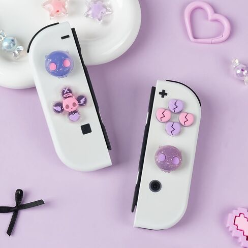GeekShare Silicone Cross D-Pad Button Caps Set Joystick Cover - Cute ABXY Key Buttons Sticker Compatible with Nintendo Switch/OLED Joy Con - Pink & Purple Skull in Saudi Arabia
