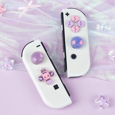 GeekShare Silicone Cross D-Pad Button Caps Set Joystick Cover - Cute ABXY Key Buttons Sticker Compatible with Nintendo Switch/OLED Joy Con - Pink & Purple Skull in Saudi Arabia