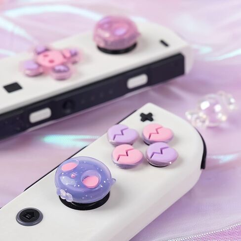 GeekShare Silicone Cross D-Pad Button Caps Set Joystick Cover - Cute ABXY Key Buttons Sticker Compatible with Nintendo Switch/OLED Joy Con - Pink & Purple Skull in Saudi Arabia