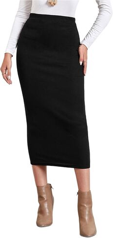 GORGLITTER Women's Ribbed Knit Long Pencil Skirts High Waisted Stretch Bodycon Business Casual Work Skirt in Saudi Arabia