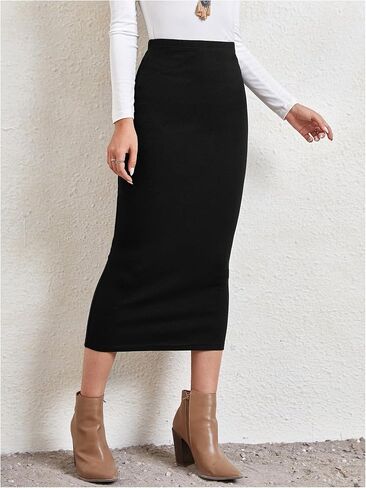 GORGLITTER Women's Ribbed Knit Long Pencil Skirts High Waisted Stretch Bodycon Business Casual Work Skirt in Saudi Arabia