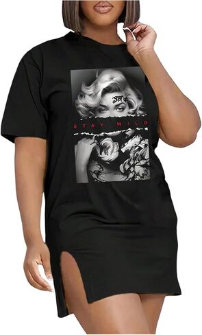 SOLY HUX Women's Summer T Shirt Mini Dress Graphic Print Crewneck Short Sleeve Split Bodycon Dresses in Saudi Arabia