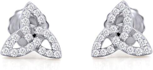 AFFY 1/10 CT Round Cut Natural White Diamond Triangle Celtic Knot Screw Back Stud Earrings In 14K Gold Plated Sterling Silver For Women (Color: I-J, Clarity: I2-I3, 0.10 Cttw) in Saudi Arabia