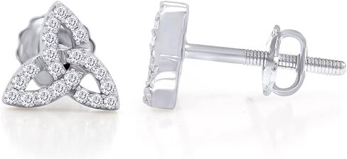 AFFY 1/10 CT Round Cut Natural White Diamond Triangle Celtic Knot Screw Back Stud Earrings In 14K Gold Plated Sterling Silver For Women (Color: I-J, Clarity: I2-I3, 0.10 Cttw) in Saudi Arabia