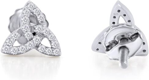AFFY 1/10 CT Round Cut Natural White Diamond Triangle Celtic Knot Screw Back Stud Earrings In 14K Gold Plated Sterling Silver For Women (Color: I-J, Clarity: I2-I3, 0.10 Cttw) in Saudi Arabia