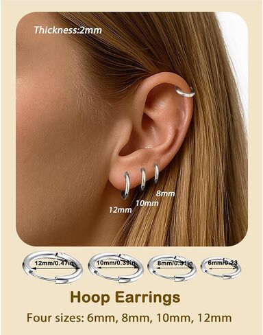 10 Pairs Hypoallergenic Earrings Set - 6 Cubic Zirconia Stud Earrings (3-8mm) & 4 Huggie Hoop Earrings (6-12mm), 316L Stainless Steel,Nickel-Free for Sensitive Ears in Kuwait