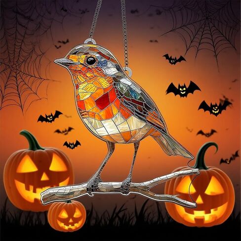 Purple Stained Glass Bat Ornament Gothic Hanging Decor with Colorful Wings for Halloween Window Garden Decoration in Saudi Arabia