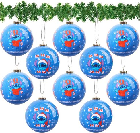 Disney Stitch Christmas Ornaments Set, Pack of 10 Tree Decorations, Hanging Ball Ornaments for Christmas Decorations, Cute Xmas Decor, Xmas Gifts in Saudi Arabia