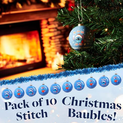Disney Stitch Christmas Ornaments Set, Pack of 10 Tree Decorations, Hanging Ball Ornaments for Christmas Decorations, Cute Xmas Decor, Xmas Gifts in Saudi Arabia