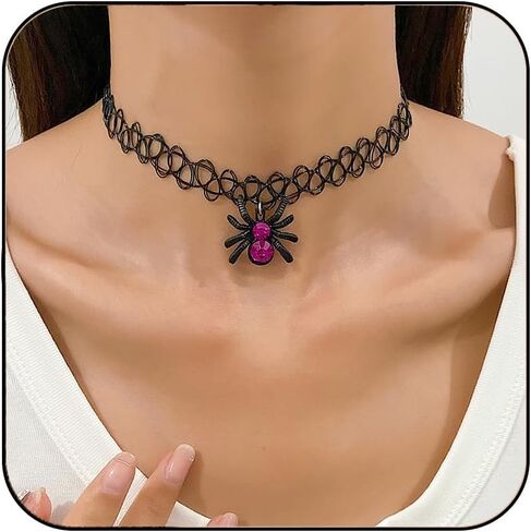 Gothic Black Spider Choker Necklace for Women Halloween Spider Choker Necklace Halloween Costume Necklace Black Red Spider Pendant Necklace Spider Halloween Party Costume Jewelry Accessories in Kuwait