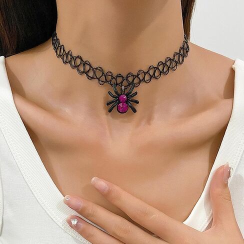 Gothic Black Spider Choker Necklace for Women Halloween Spider Choker Necklace Halloween Costume Necklace Black Red Spider Pendant Necklace Spider Halloween Party Costume Jewelry Accessories in Kuwait