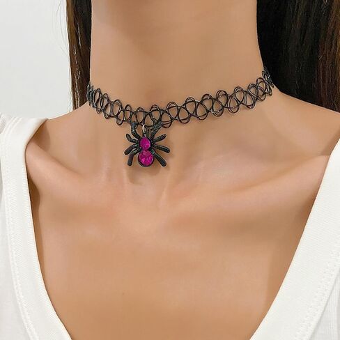 Gothic Black Spider Choker Necklace for Women Halloween Spider Choker Necklace Halloween Costume Necklace Black Red Spider Pendant Necklace Spider Halloween Party Costume Jewelry Accessories in Kuwait
