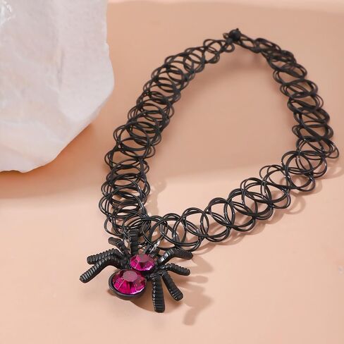 Gothic Black Spider Choker Necklace for Women Halloween Spider Choker Necklace Halloween Costume Necklace Black Red Spider Pendant Necklace Spider Halloween Party Costume Jewelry Accessories in Kuwait