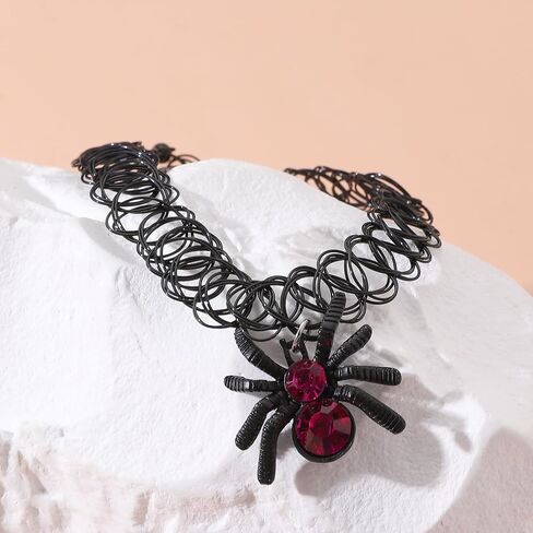 Gothic Black Spider Choker Necklace for Women Halloween Spider Choker Necklace Halloween Costume Necklace Black Red Spider Pendant Necklace Spider Halloween Party Costume Jewelry Accessories in Kuwait