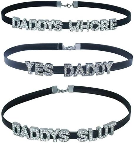 3PCS Daddy's Adult Play Choker Necklaces,Sexy DDLG Adult Bedroom Play Outfits Collar For Couples Lover Hotwife, Brat Goodgirl Black PU Dad's Sexy Toys Lingerie Accessories Jewelry in Saudi Arabia
