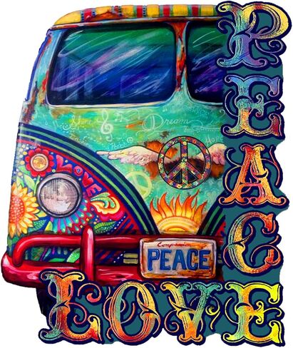 Peace Love Sign Decorative Every Little Thing Gets Well Woodblock Print Sign, Peace Car Decor Standard Home Coffee Wall Décor, green, 9.5x8'' in Saudi Arabia
