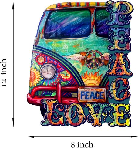 Peace Love Sign Decorative Every Little Thing Gets Well Woodblock Print Sign, Peace Car Decor Standard Home Coffee Wall Décor, green, 9.5x8'' in Saudi Arabia