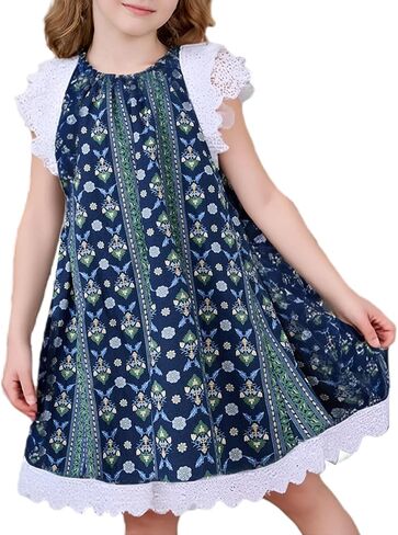 Little Bitty Toddler Girl Dress Cotton Lace Ruffle Sleeve A-line Sleeveless Kids Casual Holiday Party Boho Dresses 3-8 Years in Saudi Arabia
