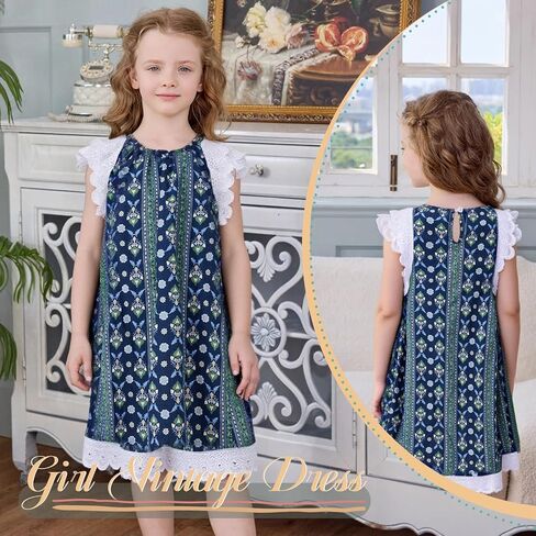 Little Bitty Toddler Girl Dress Cotton Lace Ruffle Sleeve A-line Sleeveless Kids Casual Holiday Party Boho Dresses 3-8 Years in Saudi Arabia