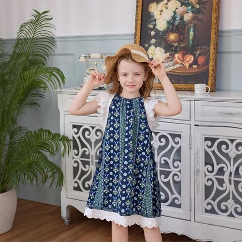 Little Bitty Toddler Girl Dress Cotton Lace Ruffle Sleeve A-line Sleeveless Kids Casual Holiday Party Boho Dresses 3-8 Years in Saudi Arabia