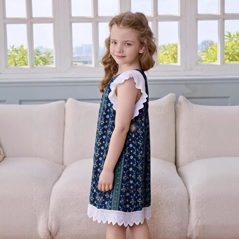 Little Bitty Toddler Girl Dress Cotton Lace Ruffle Sleeve A-line Sleeveless Kids Casual Holiday Party Boho Dresses 3-8 Years in Saudi Arabia