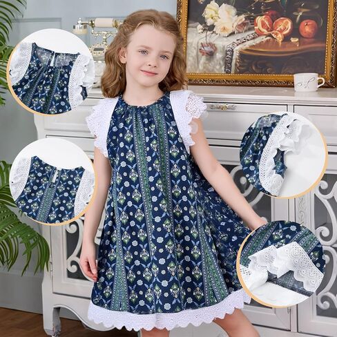 Little Bitty Toddler Girl Dress Cotton Lace Ruffle Sleeve A-line Sleeveless Kids Casual Holiday Party Boho Dresses 3-8 Years in Saudi Arabia