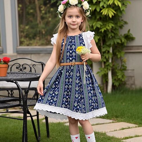 Little Bitty Toddler Girl Dress Cotton Lace Ruffle Sleeve A-line Sleeveless Kids Casual Holiday Party Boho Dresses 3-8 Years in Saudi Arabia