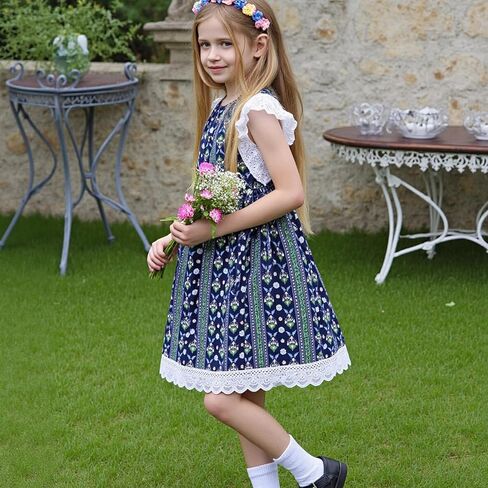 Little Bitty Toddler Girl Dress Cotton Lace Ruffle Sleeve A-line Sleeveless Kids Casual Holiday Party Boho Dresses 3-8 Years in Saudi Arabia