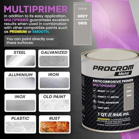 Multiprimer - طلاء تمهيدي مباشر إلى المعدن، طلاء تمهيدي معدني وبلاستيكي للوقاية من الصدأ - 1 كوارت / 0.946 لتر | التصاق قوي، حماية من التآكل، للاستخدام الداخلي والخارجي in Kuwait