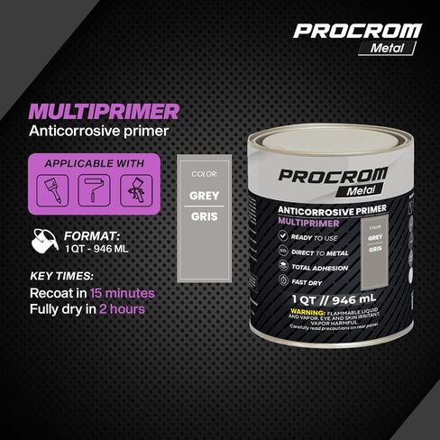 Multiprimer - طلاء تمهيدي مباشر إلى المعدن، طلاء تمهيدي معدني وبلاستيكي للوقاية من الصدأ - 1 كوارت / 0.946 لتر | التصاق قوي، حماية من التآكل، للاستخدام الداخلي والخارجي in Kuwait