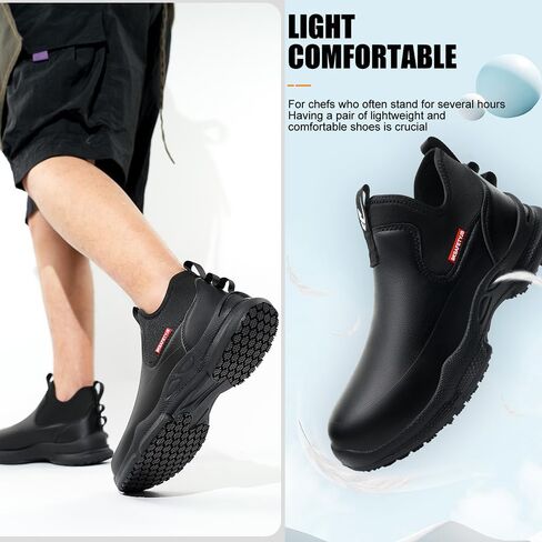 Black Work Shoes for Men Women Non Slip Kitchen Chef Shoes Waterproof Food Service Restaurant Slip on Sneakers Walking and Casual Slip Resistant Cleaning Work Footwear in Saudi Arabia