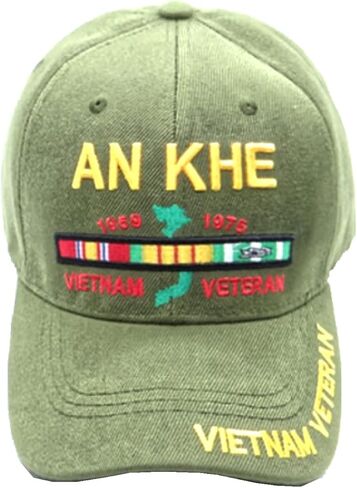 an Khe Vietnam Veteran (Ribbons) (Vietnam Veteran on Bill) Baseball Cap Green in Saudi Arabia