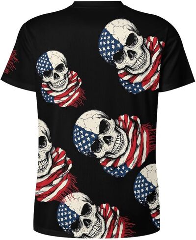 USA Flag Skull Scarf Mens T-Shirts Casual Short Sleeve Tee Tops Crewneck Shirt for Running Athletic in Saudi Arabia