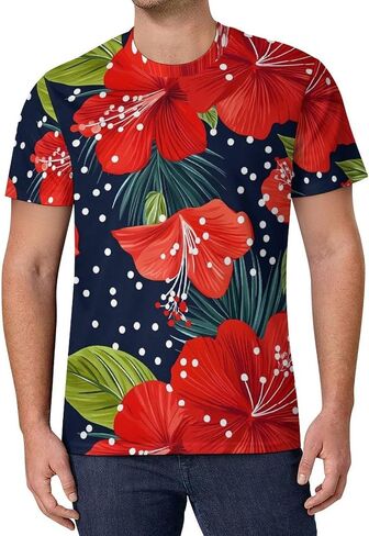 Hibiscus Flowers Mens T-Shirts Casual Short Sleeve Tee Tops Crewneck Shirt for Running Athletic in Saudi Arabia