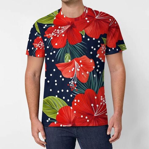 Hibiscus Flowers Mens T-Shirts Casual Short Sleeve Tee Tops Crewneck Shirt for Running Athletic in Saudi Arabia