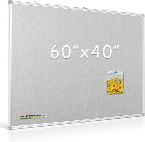 DOLLAR BOSS Foldable Linen Cork Board White Board Combo 60 x 40 in Extra Large Magnetic Whiteboard Dry Erase Bulletin Board Portable Double Sided Aluminum Frame Pin Board for School Office, Grey in Kuwait
