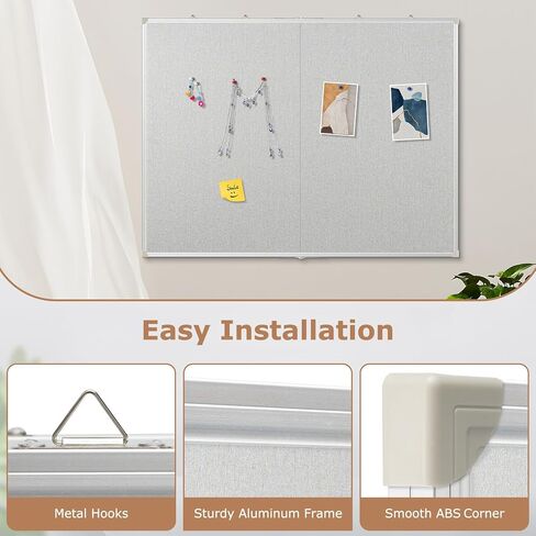 DOLLAR BOSS Foldable Linen Cork Board White Board Combo 60 x 40 in Extra Large Magnetic Whiteboard Dry Erase Bulletin Board Portable Double Sided Aluminum Frame Pin Board for School Office, Grey in Kuwait