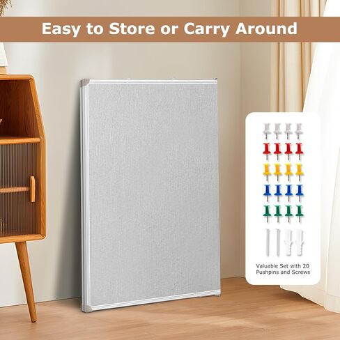 DOLLAR BOSS Foldable Linen Cork Board White Board Combo 60 x 40 in Extra Large Magnetic Whiteboard Dry Erase Bulletin Board Portable Double Sided Aluminum Frame Pin Board for School Office, Grey in Kuwait